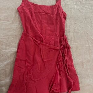 Short Red Sleeveless Wrap Dress with Ruffles